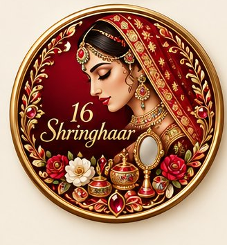 The 16 Shringhaar bride seal — a bride in red and gold with her adornments, shown whole